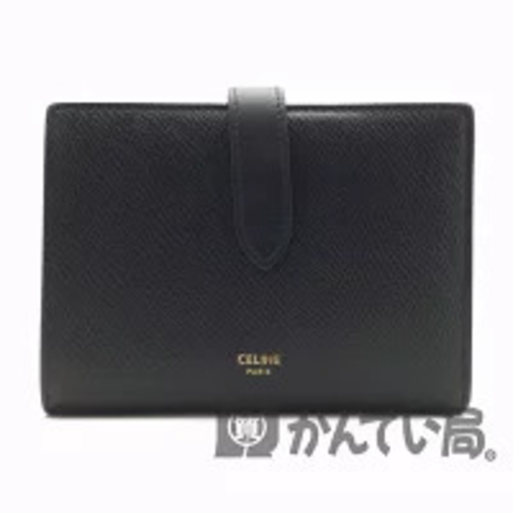 CELINE Strap Wallet Bi fold Wallet Bill Card Compact Black